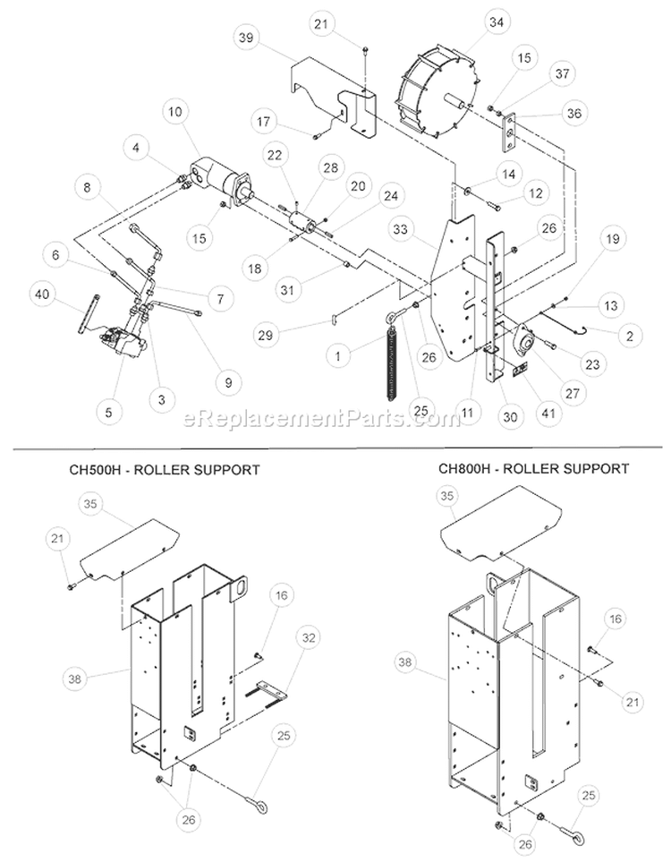 FeedáRolleráAssembly Diagram and Parts List for CH800H 74800 Bear Cat Chipper Shredder